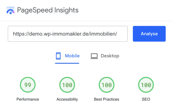 WP-ImmoMakler PageSpeed Mobile