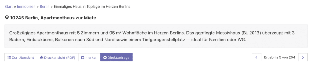 WP-ImmoMakler Demobild KI-Funktionen für Immobilienmakler – Excerpt in der Detailansicht Darstellung