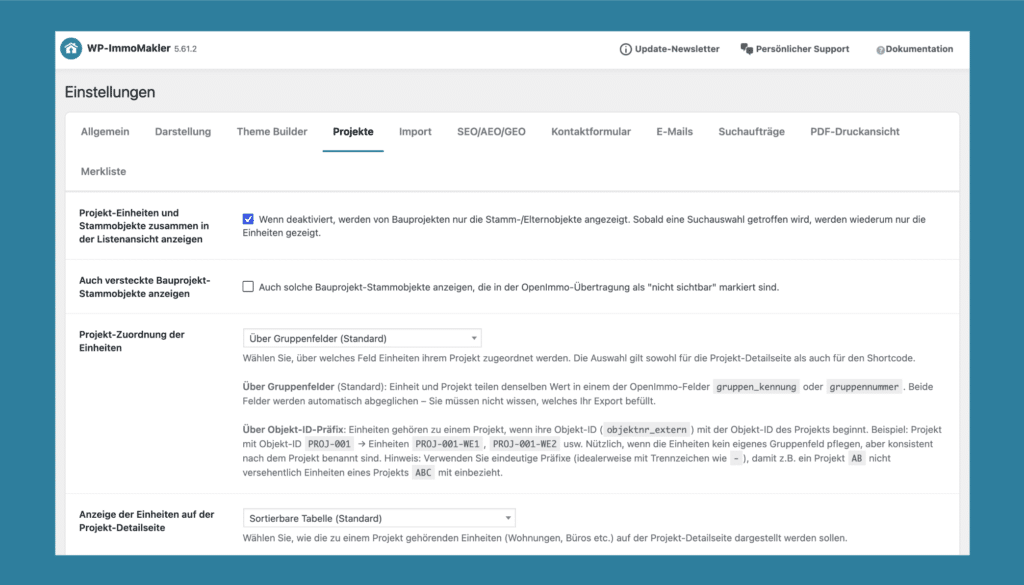 WP-ImmoMakler Demobild Projekte – automatisierte Einheitenzuordnung