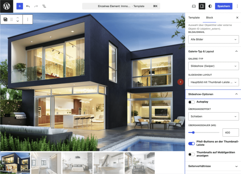 WP-ImmoMakler Demobild Neuer Gutenberg-Block: Immobilien-Galerie