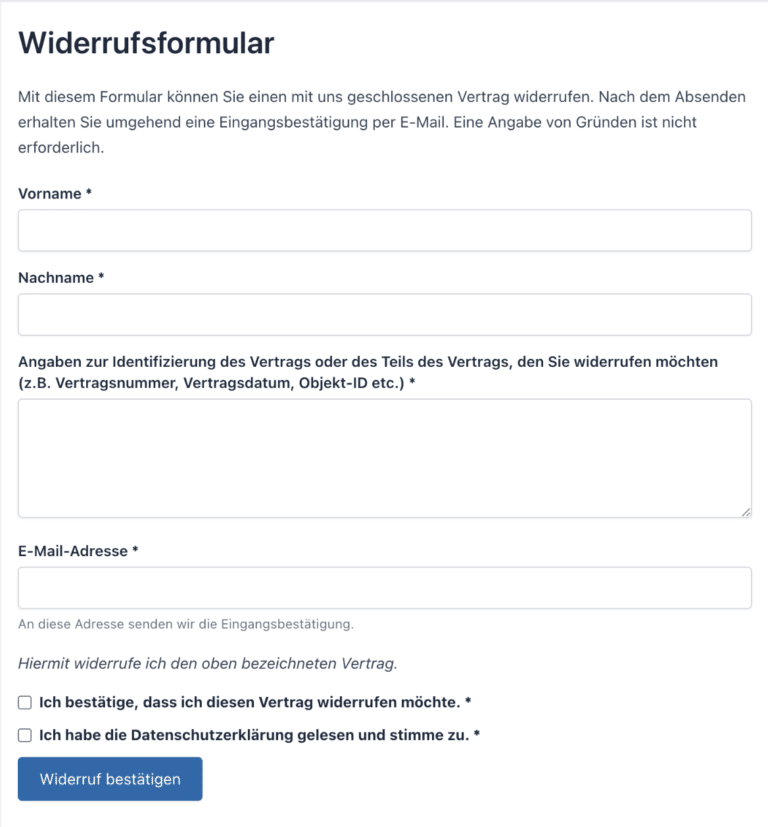 WP-ImmoMakler Demobild Einstellungen Widerrufsformular für Immobilienmakler