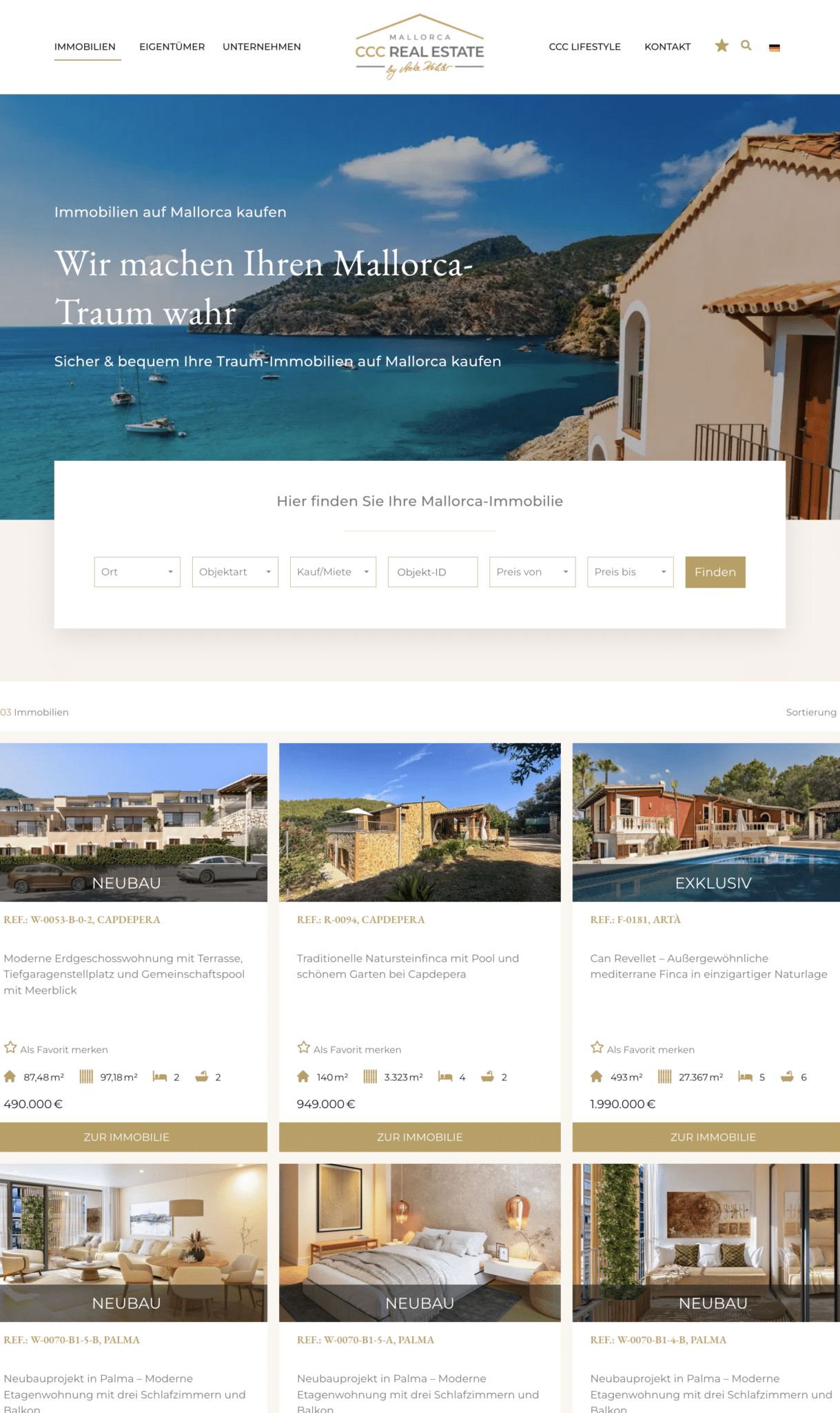 Maklerwebsite CCC Immobilien, umgesetzt mit WP-ImmoMakler