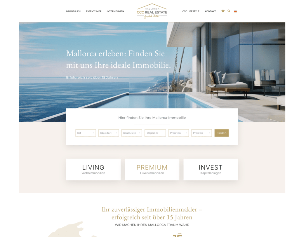 Suchmaske im Header – Beispiel CCC Real Estate Mallorca