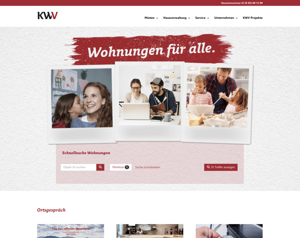 Suchmaske im Header – Beispiel KWV