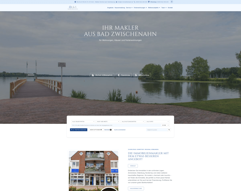 Suchmaske im Header – Beispiel L&amp;S Immobilien