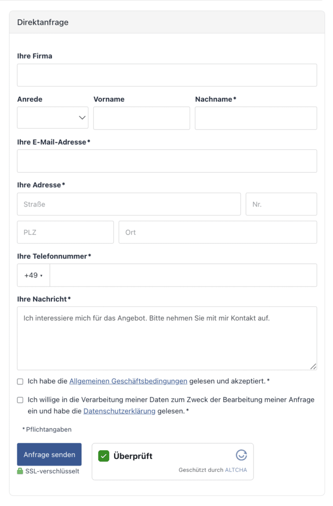Referenz Kontaktformular Frontend
